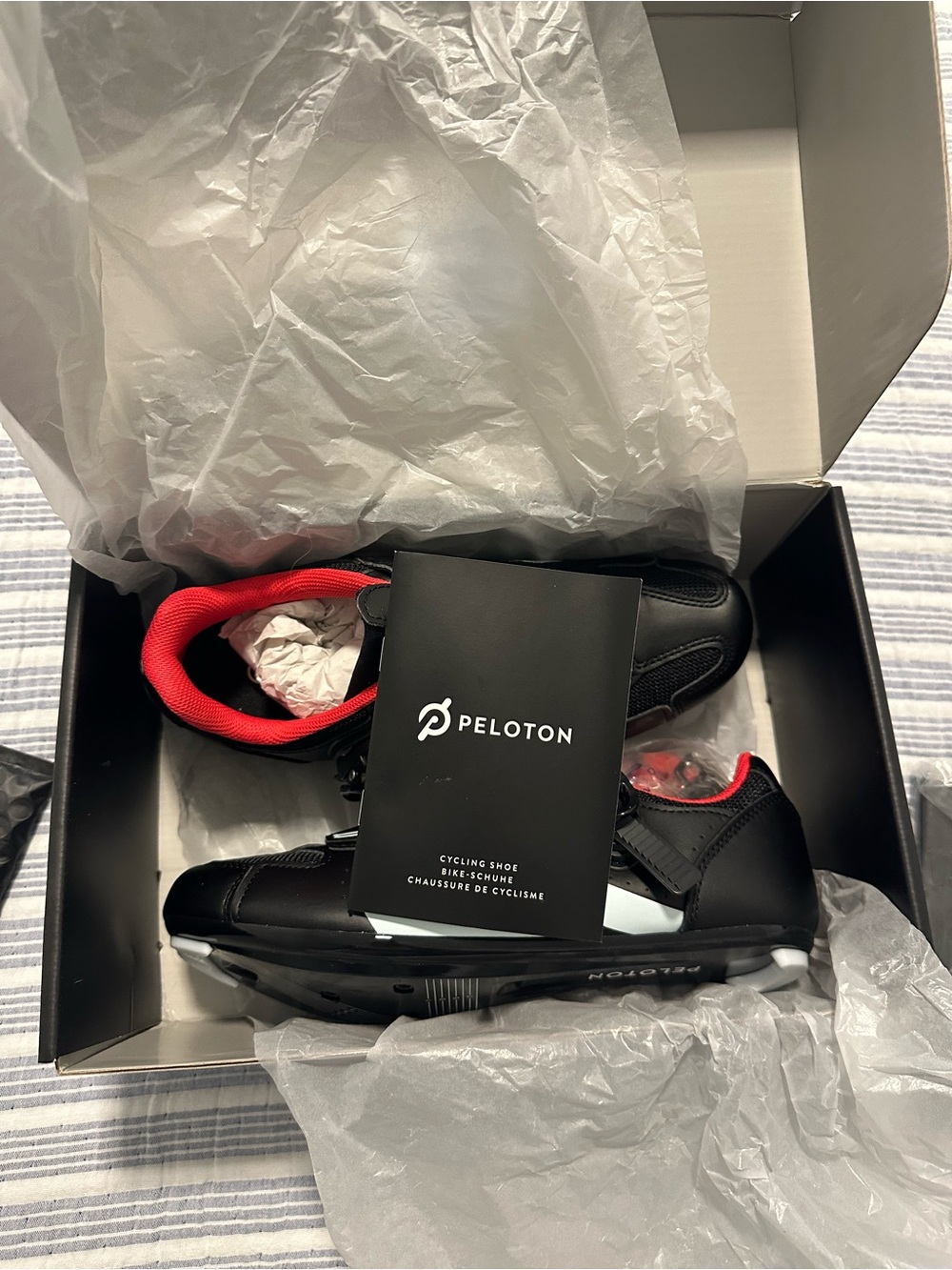 Peloton Black Cycling Shoes with Red Interior